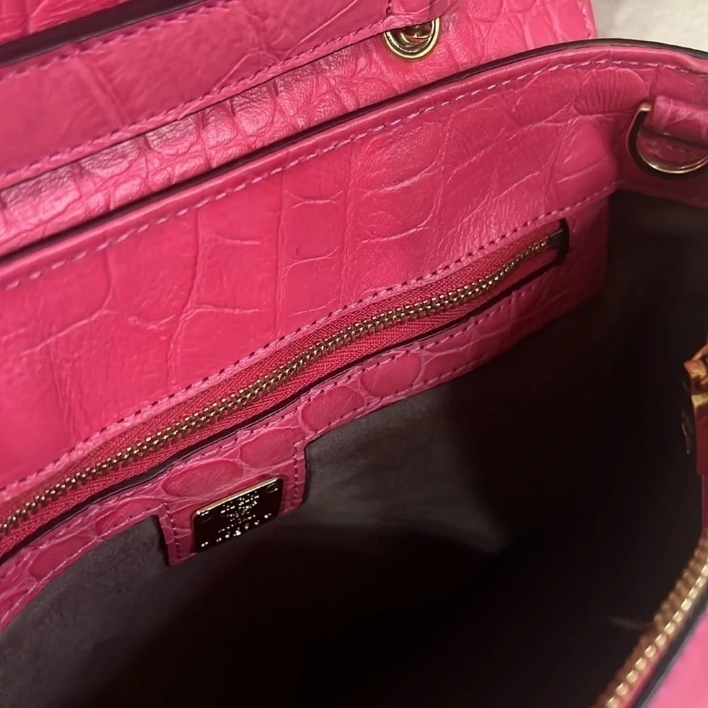 MCM Pink Croc Embossed Top Handle Satchel Bag